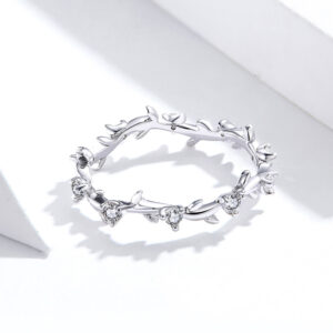 925 sterling silver plant flower design zircon shiny ring