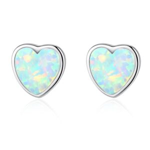 New 925 Sterling Silver Heart Shaped Opal Earrings