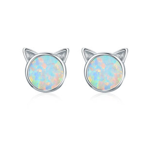 Opal Rose Gold Plated Cat Shape Earrings 925 Sterling Silver