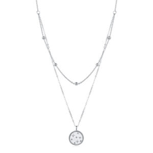 Circle Pendant Double Chain Design Jewelry 925 Sterling Silver Necklace