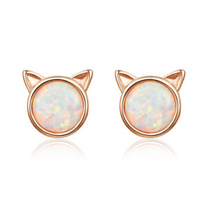 925 Sterling Silver Opal Cat Shape Earrings