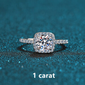 1 carat D Color Moissanite Platinum Plated Square Ring Sparkling Gemstone