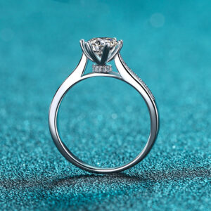 1 Carat Diamond Test Past D Color Round Moissanite Engagement Ring