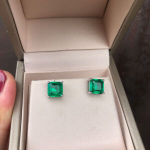 925 sterling silver gold plated fashion cz sterling silver square gemstone stud earring