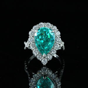 Synthetic Paraiba GemStone Fine Jewelry 925 Sterling Silver 10*14mm Pear Cut 5 Carat Wedding Ring