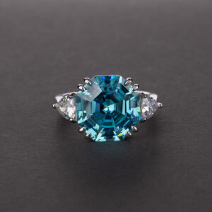EUROPE 925 Sterling Silver Big Square AAAAA Cubic Zirconia Main Stone Ring