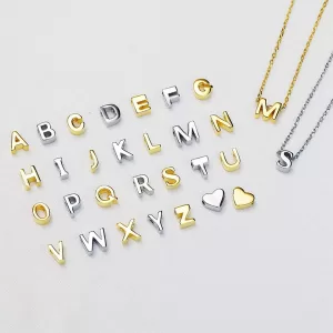 S925 Silver Rhodium 18K Gold Plated A-Z 26 Words Alphabet Pendants for Necklace